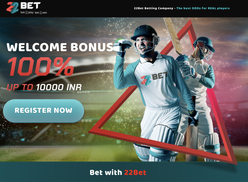 Screenshot of Welcome bonus offer from 22Bet one of the IPL betting sites reviewed