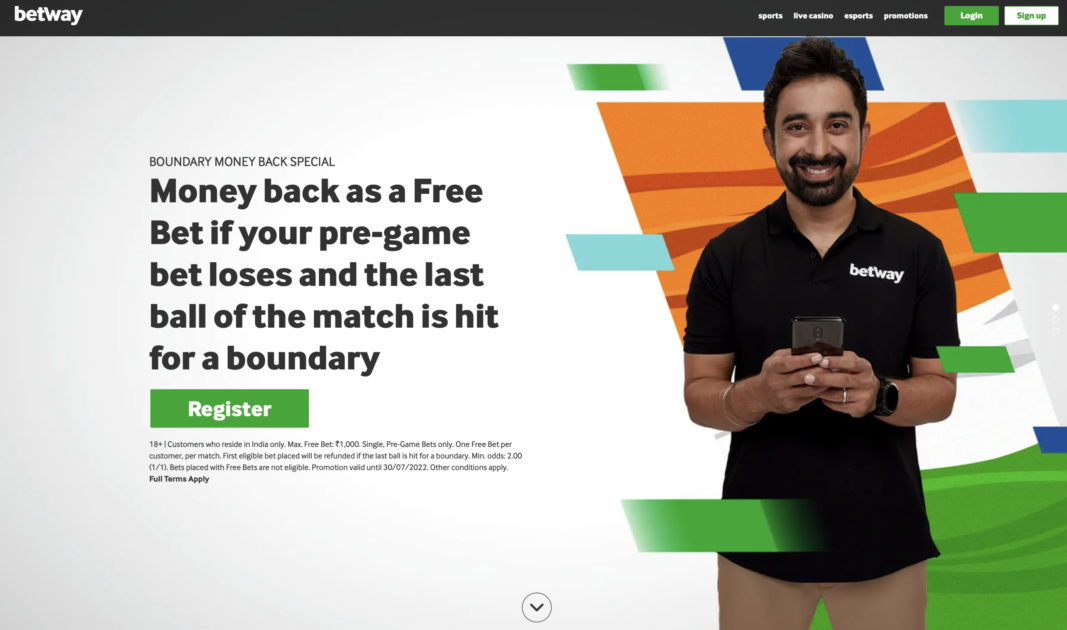 Betway cricket homepage.