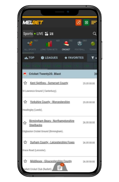 Melbet betting app on a smart phone