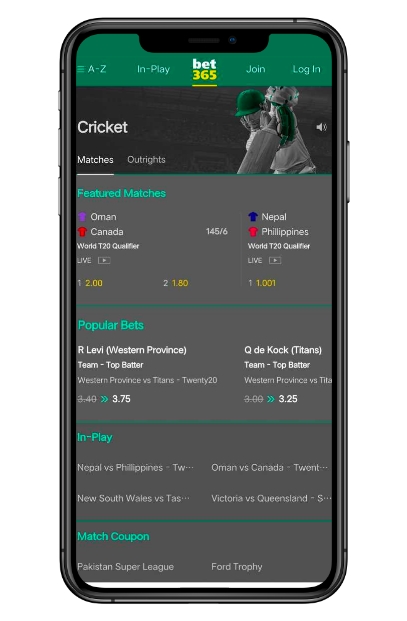 bet365 mobile betting app on a smart phone